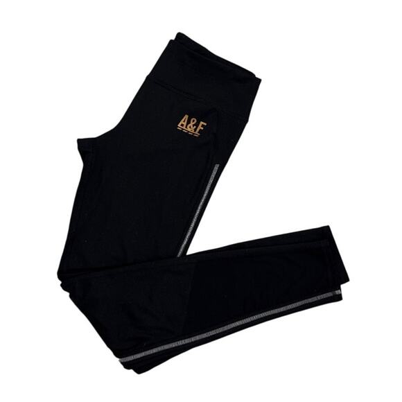 Abercrombie & Fitch Black Athletic Leggings Rose Gold Logo Size Small - Picture 3 of 3